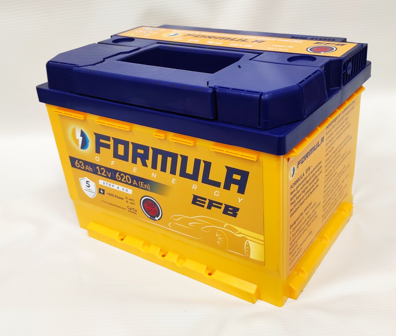 Акумулятор легковий Formula of energy EFB 6СТ-63(1), 12B, 63Ah, 620A, плюс ліворуч (L+) кальцієвий (Ca/Ca), 242x175x175мм